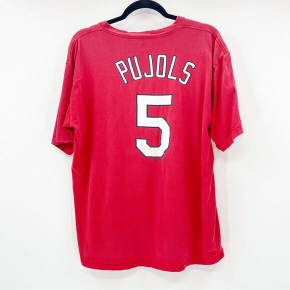 MLB Albert Pujols St Louis Cardinals T Shirt Men Size L Red Baseball Crew Neck - Picture 2 of 3